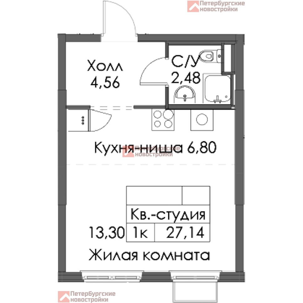 АН «Петербургские Новостройки» | Купить Студию 27.14 м2 в новостройке от  застройщика в ЖК Таллинский парк у метро Проспект Ветеранов